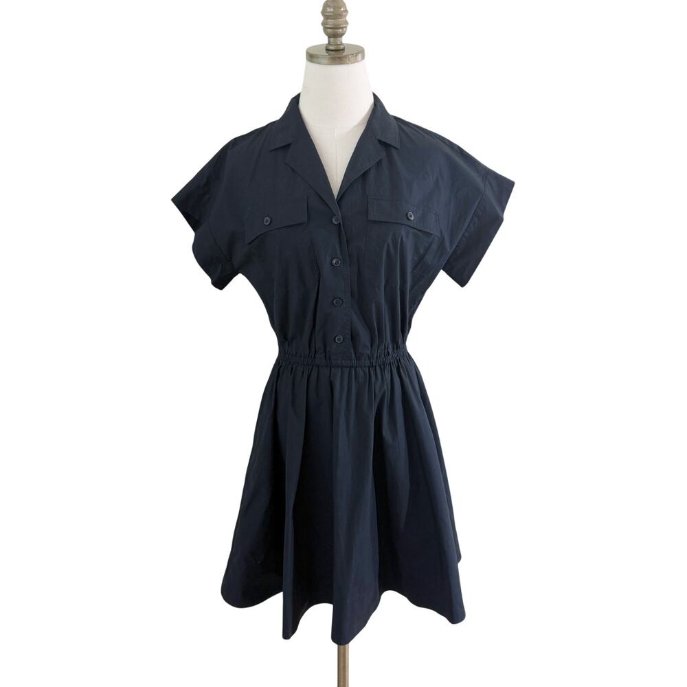 Tory Burch Black Short Sleeve Cotton Stretch Poplin Shirt Dress Women's Size 4
